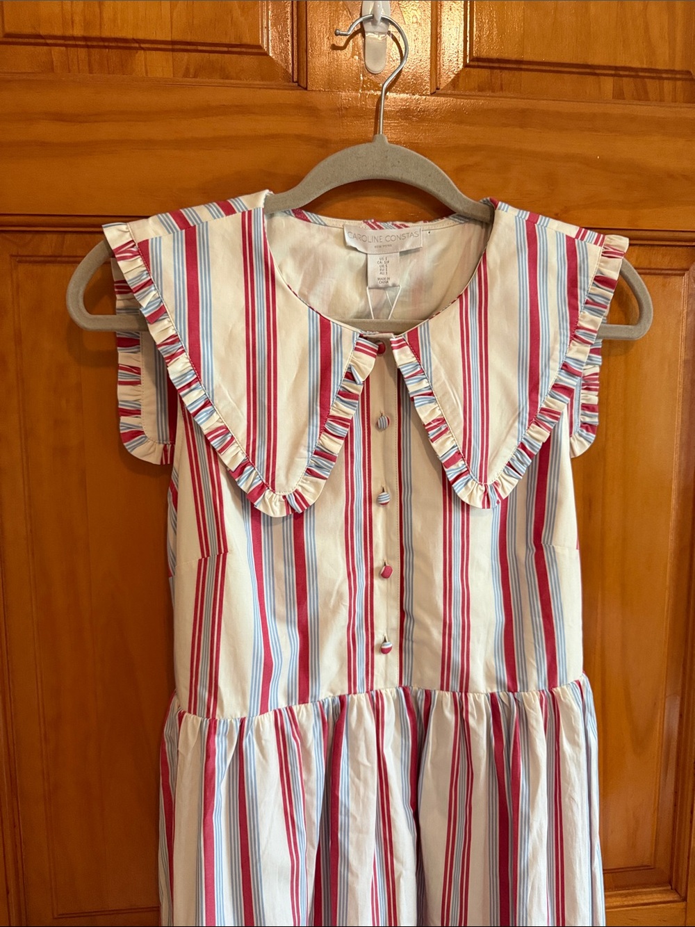 Caroline Constas Red & Blue Striped Sailor Collar Summer Maxi Dress Small - Picture 7 of 9
